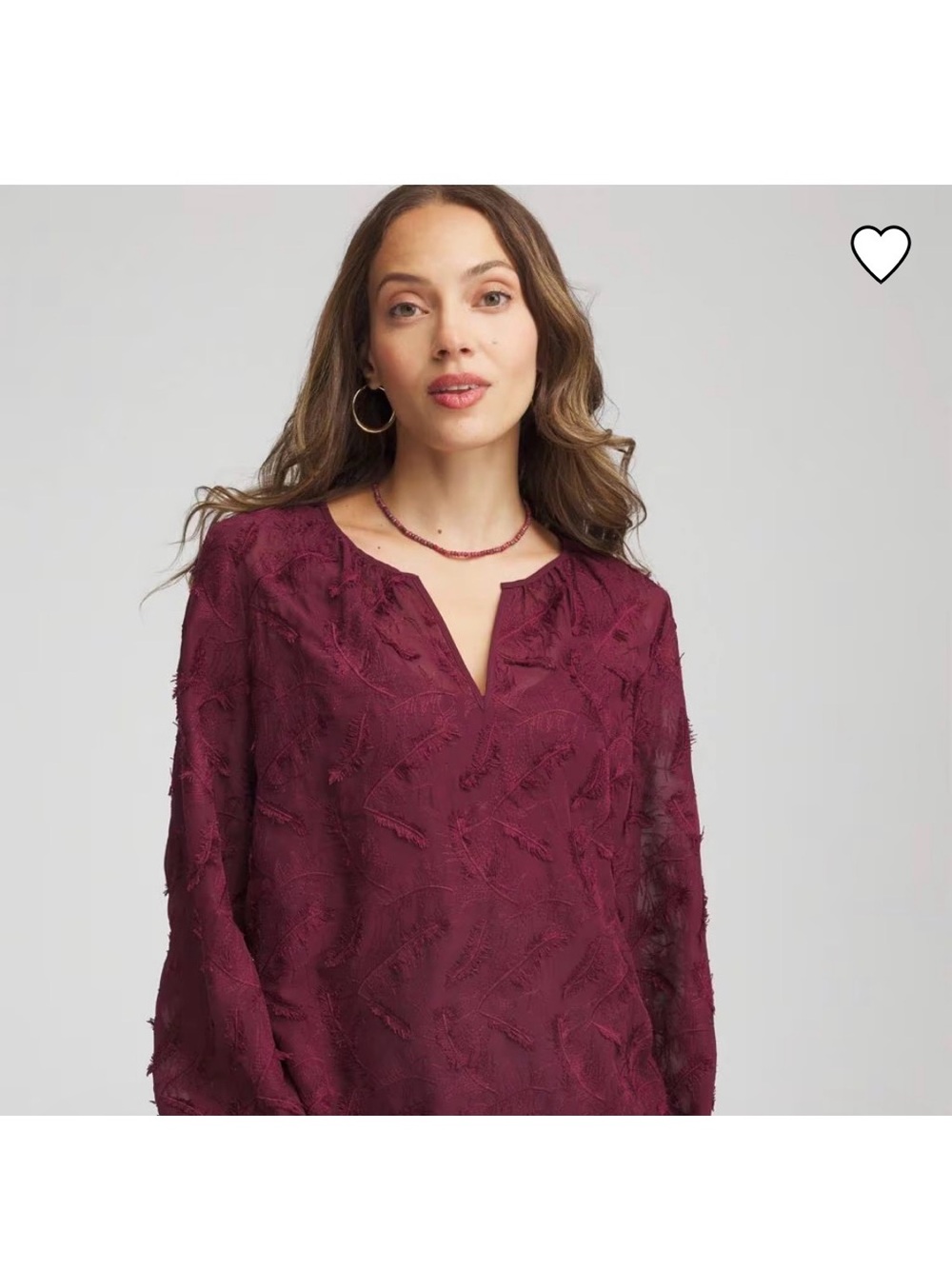 Chico's Feather-Texture Notch V-Neck Blouse - Bordeaux